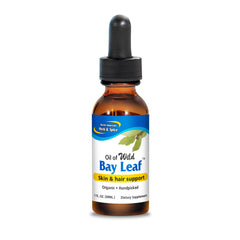 North American Herb & Spice Wild Oil of Bay Leaf bottle pour supports skin and mucous membranes health