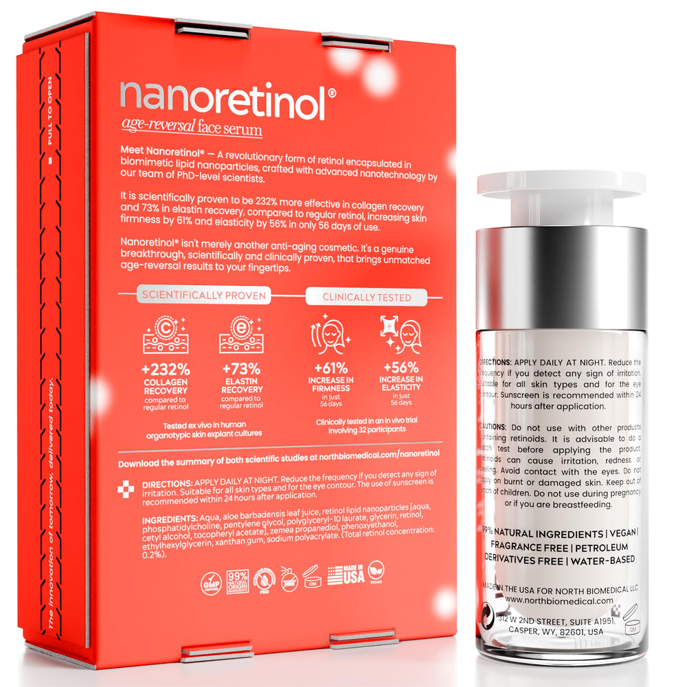 North Biomedical Nanoretinol eye contour cream demonstrates precision packaging for delicate eye area.