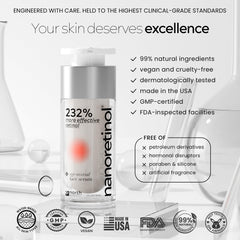 North Biomedical Nanoretinol packaging close-up highlights premium design and airtight protection.