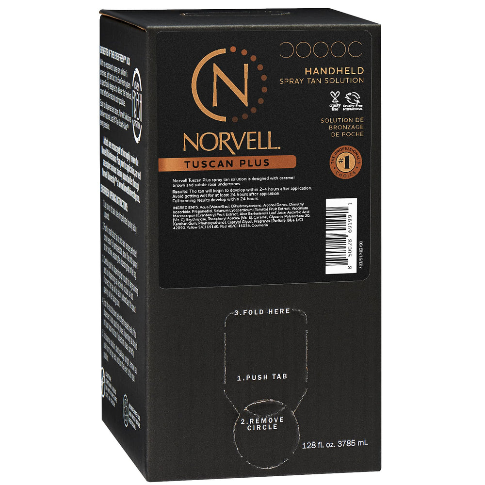 Norvell Tuscan Plus bottle showing deep caramel-rose color for a natural tan
