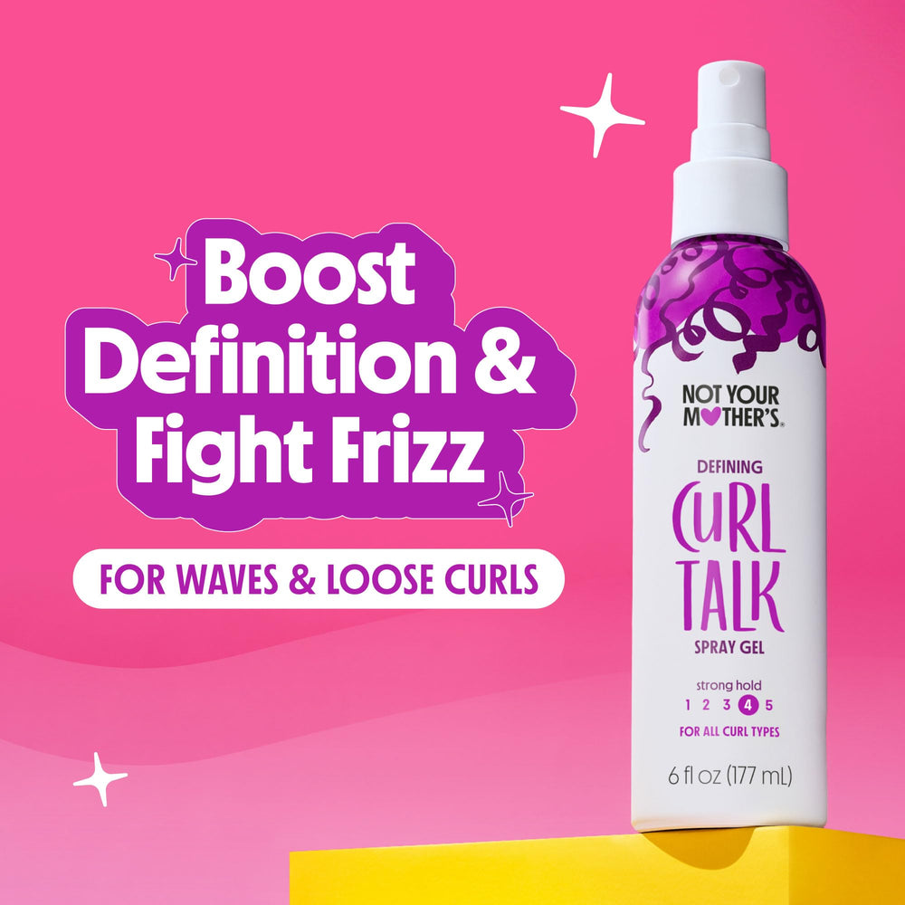 Not Your Mother's Curl Talk spray gel application showing frizz control without heaviness