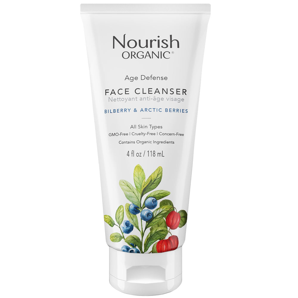 Nourish Organic Face Cleanser bottle showing the product and clean design for daily use