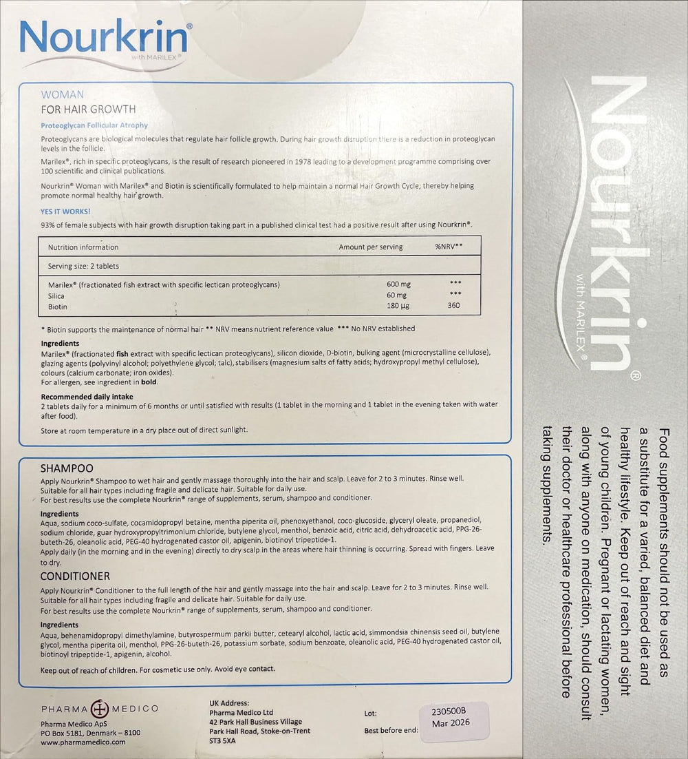 Nourkrin Woman free conditioner bottle supporting overall hair health.