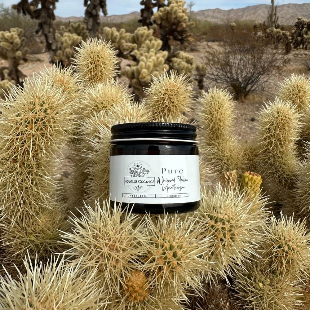 Nouvelise Pure Whipped Tallow Moisturizer compact 1.7oz jar.