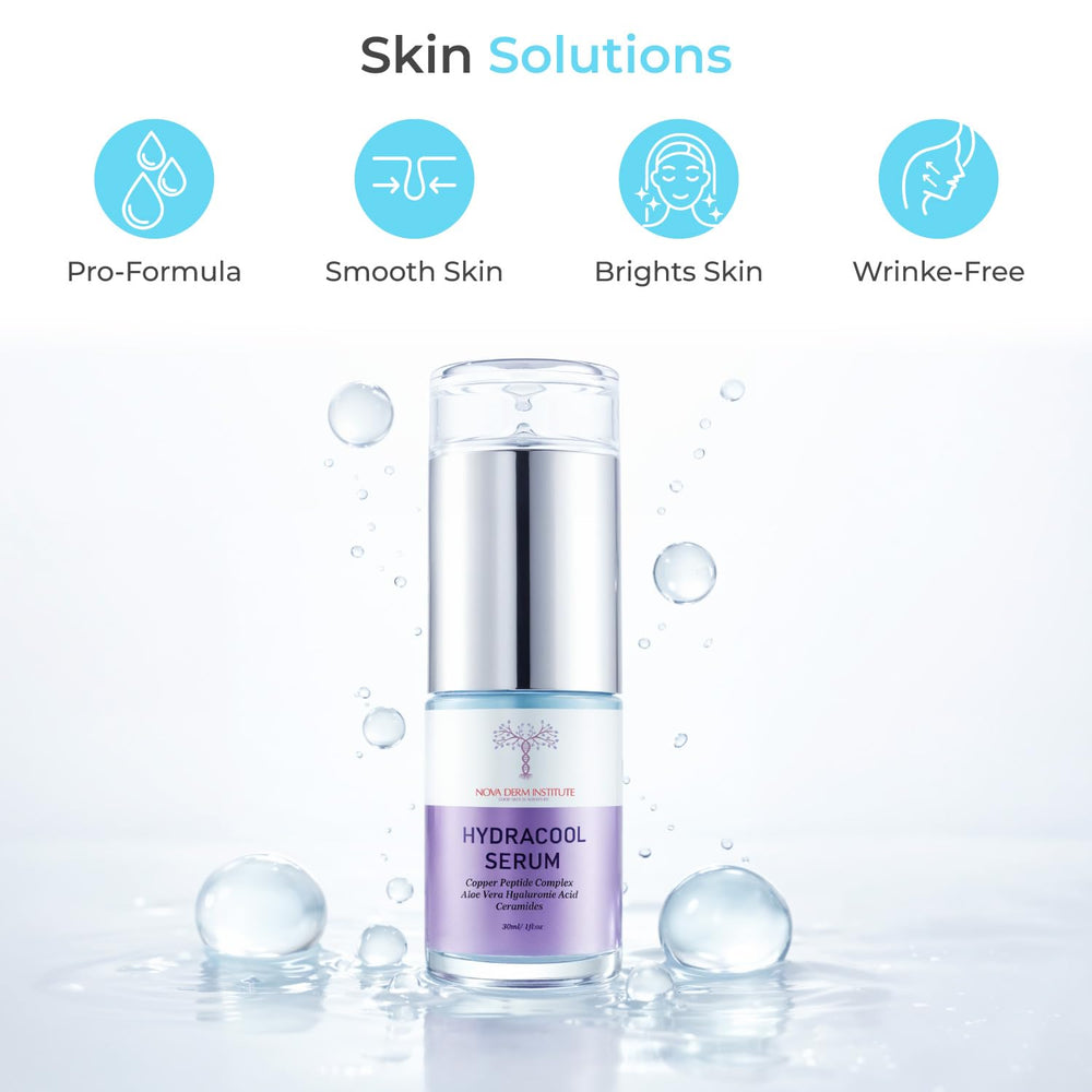 Nova Derm Institute serum texture swirl showing light, non-greasy finish for sensitive skin