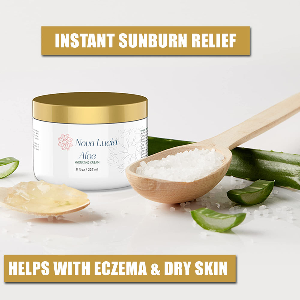 Nova Lucia Aloe Vera Cream after-sun use provides refreshing, fragrance-free relief.