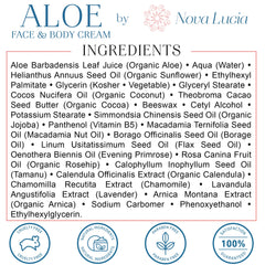 Nova Lucia Aloe Vera Cream applied to face and body for hydration and softness.