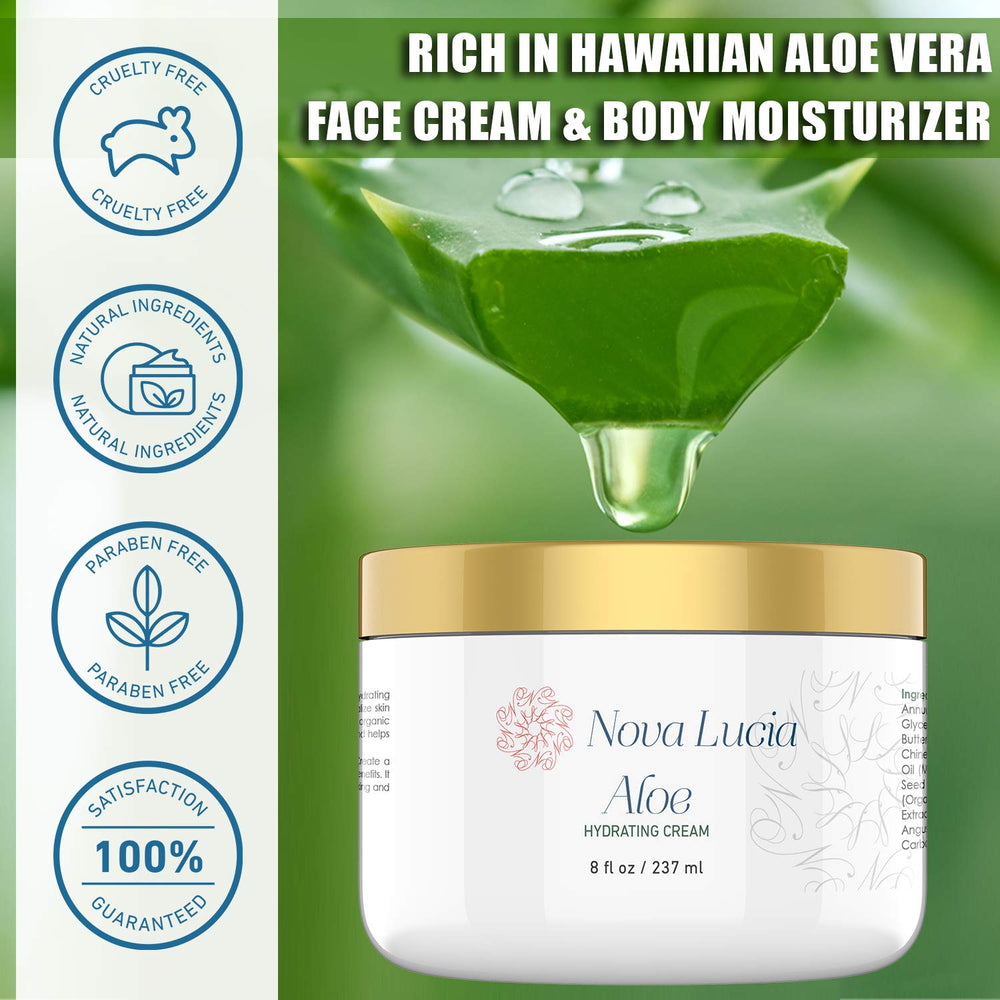 Nova Lucia Aloe Vera Cream texture being smoothed on skin for fast absorption.