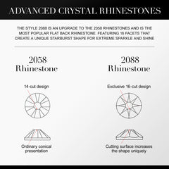 Novani upgraded glass rhinestones with metallic back coating reflecting light.