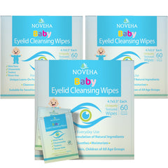 NOVEHA baby eyelid wipes pack 60 for gentle eyelid cleaning.