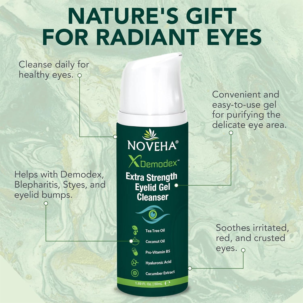 NOVEHA Demodex Eyelid Gel Cleanser pack of 3 highlights value and routine care
