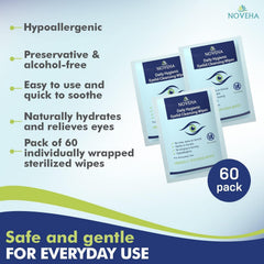 NOVEHA hypoallergenic eye wipes safe for sensitive skin.