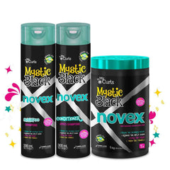 NOVEX Mystic Black Conditioner bottle ready to dispense for detangling shine.