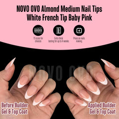 NOVO OVO 15-size nail tips with pre-filed cuticle ends for easy application