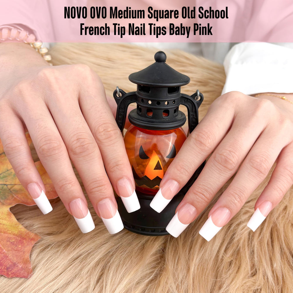 NOVO OVO baby pink medium-length tapered square tips ready for easy press-on nails