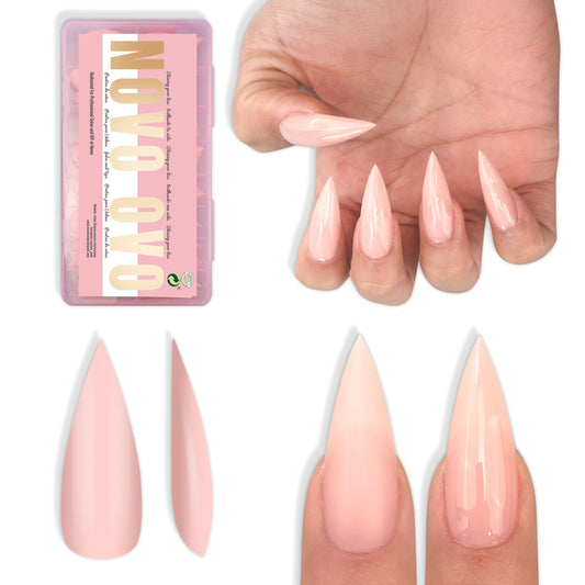 NOVO OVO baby pink stiletto nails for fast at-home manicures