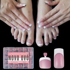 NOVO OVO French Tip nails set on fingers with berry pink tips for a polished daily manicure