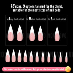 NOVO OVO long XL stiletto nails in baby pink for dramatic length.