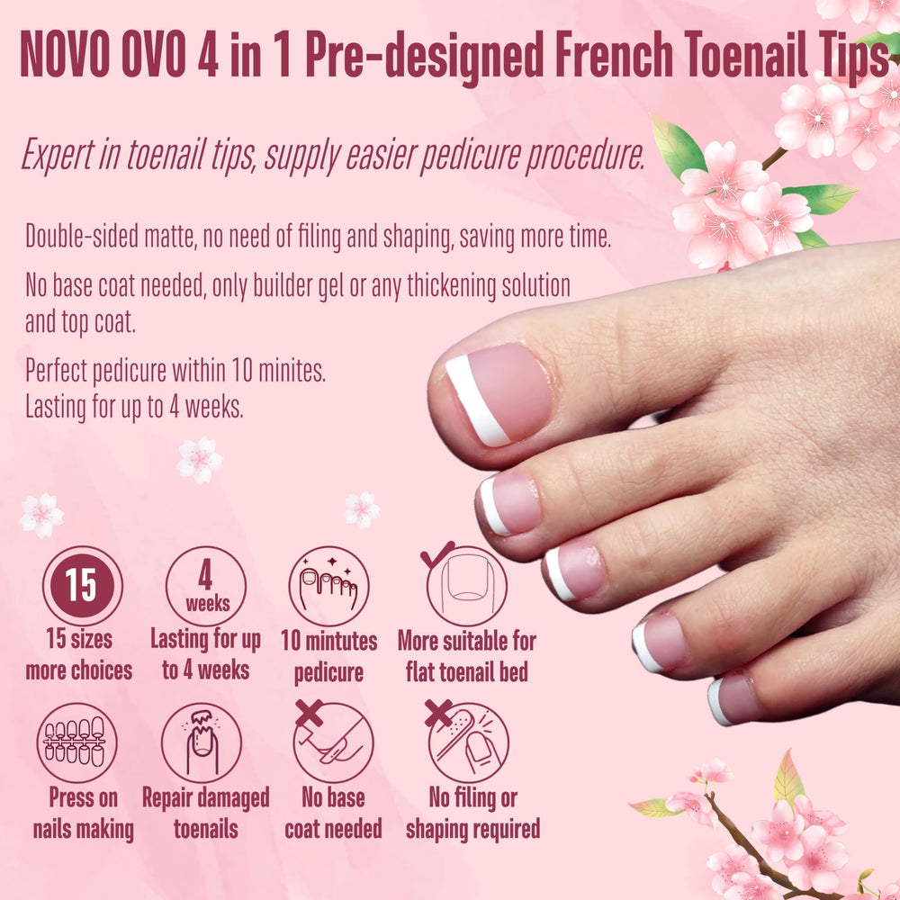 NOVO OVO matte French tip toenails ideal for nail art designs