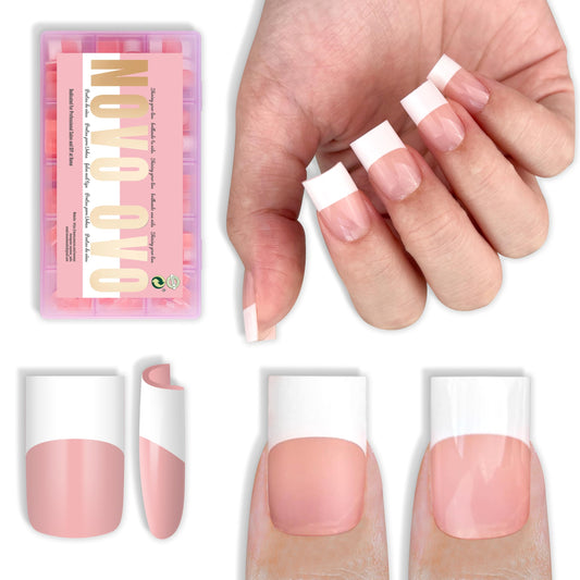 Novo OVO old-school wide white French tip nails for at-home salon vibes