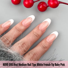 Novo OVO oval nail tips application step for easy DIY manicure.