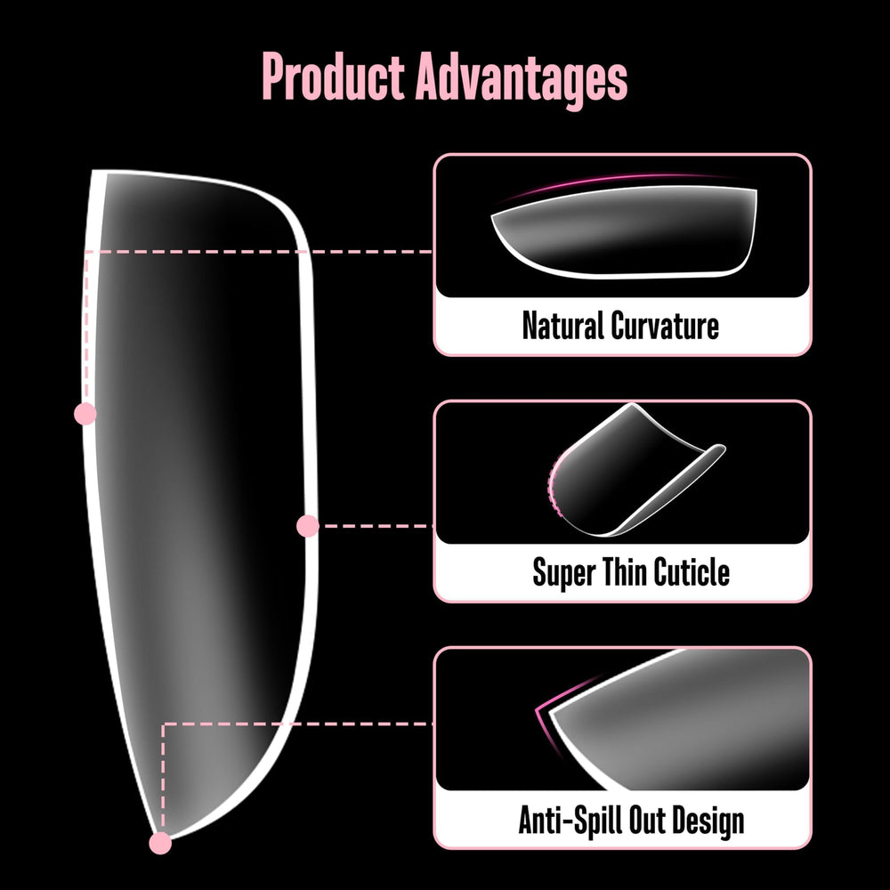 NOVO OVO PMMA clear full-cover tips deliver salon-quality durability and seamless blending.