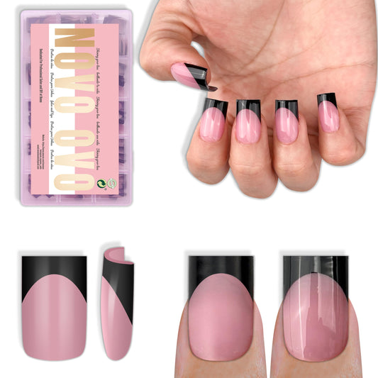 NOVO OVO short sharp square nails in berry pink for a quick chic manicure.