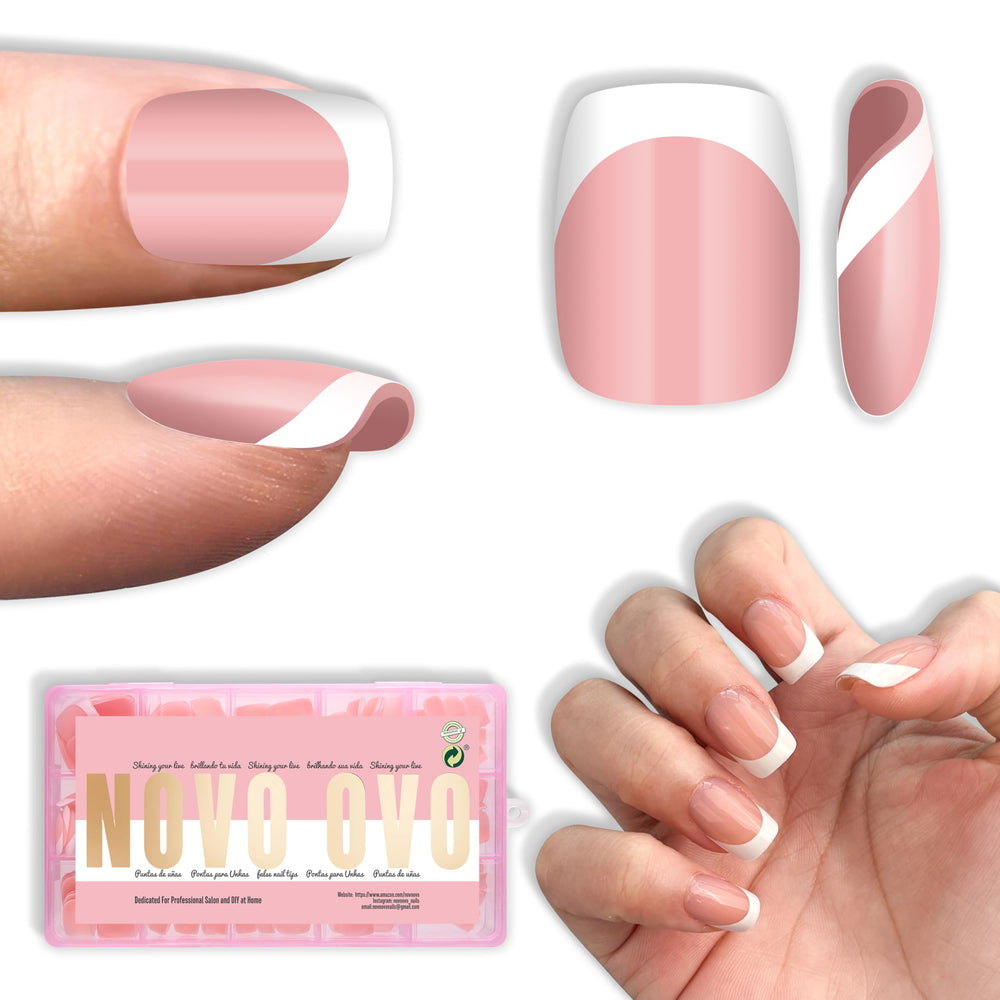NOVO OVO short square round French tip nails in Baby Pink for quick at-home manicures