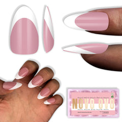 NOVO OVO white French tip almond nail tips berry pink for a quick at-home manicure.