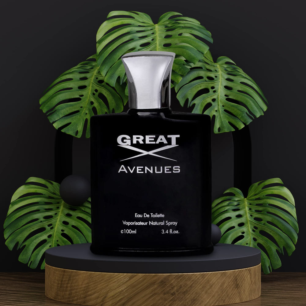 NovoGlow Great Avenues bottle on retail shelf signals premium masculine fragrance.