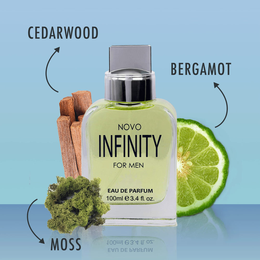 NovoGlow Infinity bottle side profile, slim ergonomic silhouette.