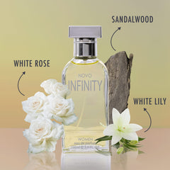 Close-up of NovoGlow Infinity spray mist highlighting a crisp, refreshing aura