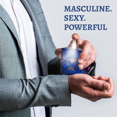 NovoGlow Verse Deep Blue label detail emphasizes Mediterranean freshness notes.