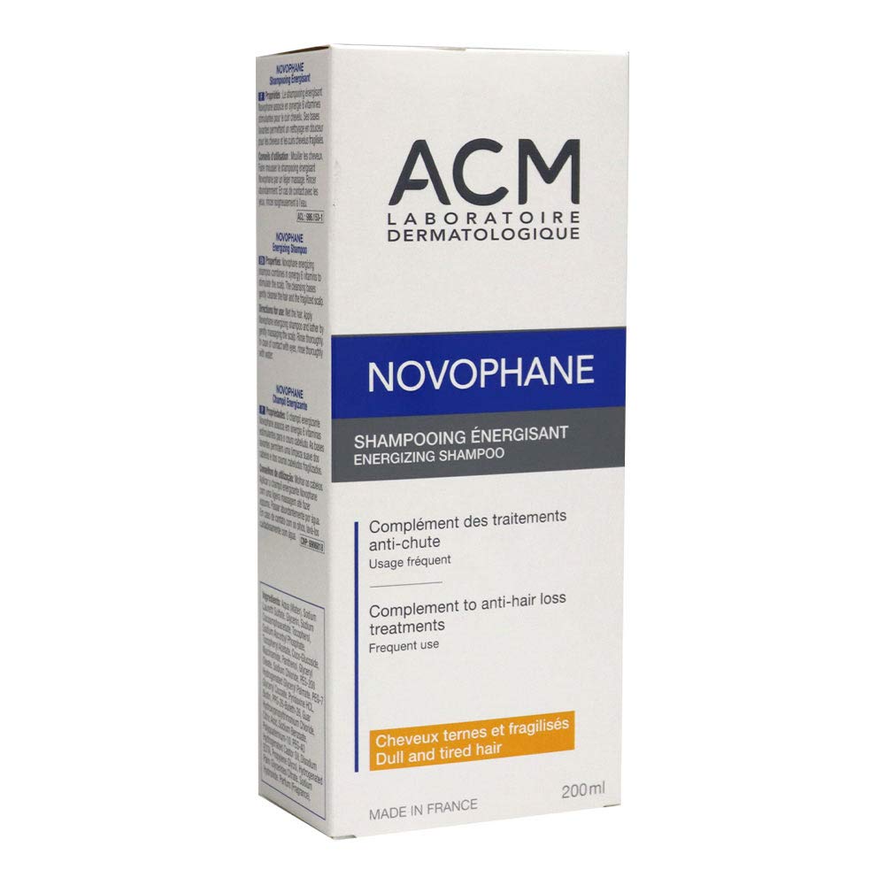 Novophane Energisant label close-up highlighting premium scalp-care branding.