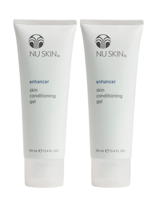 Nu Skin Enhancer Skin Conditioning Gel bottle shows lightweight hydrating formula for daily comfort.