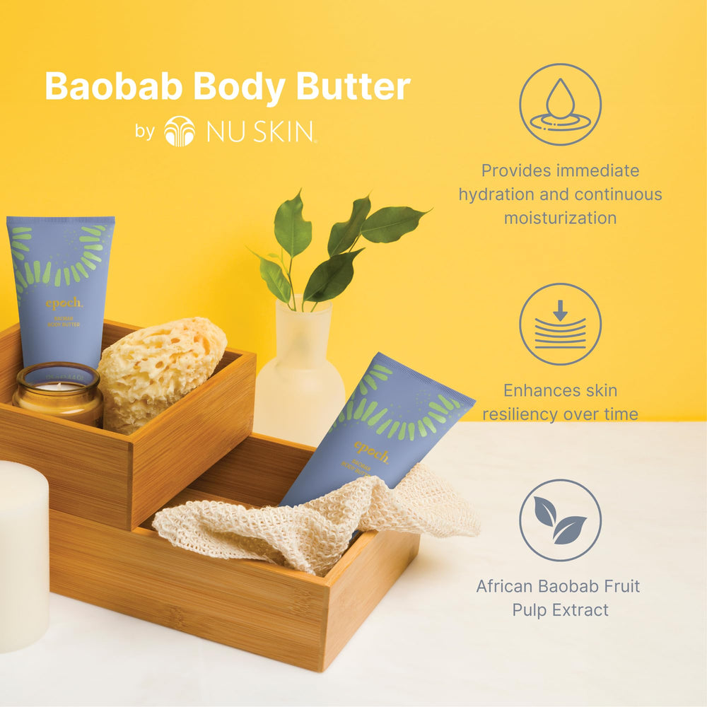 Nu Skin Epoch Baobab Butter with shea and baobab for skin conditioning.