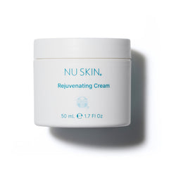 Nu Skin Rejuvenating Cream bottle close-up highlighting hydrating moisture for dry skin