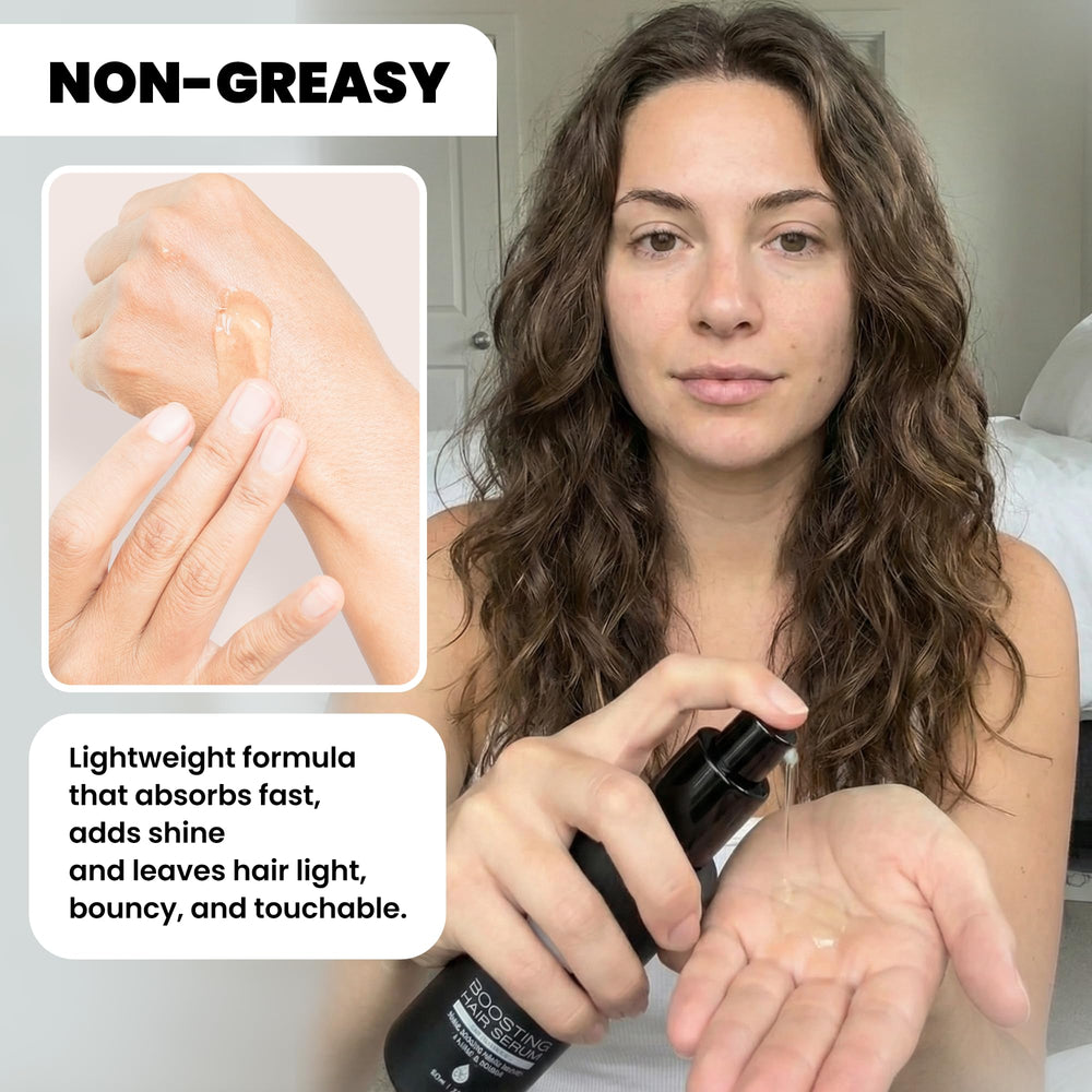 Before and after: Nubi Hair Serum delivers smoother, shinier results.