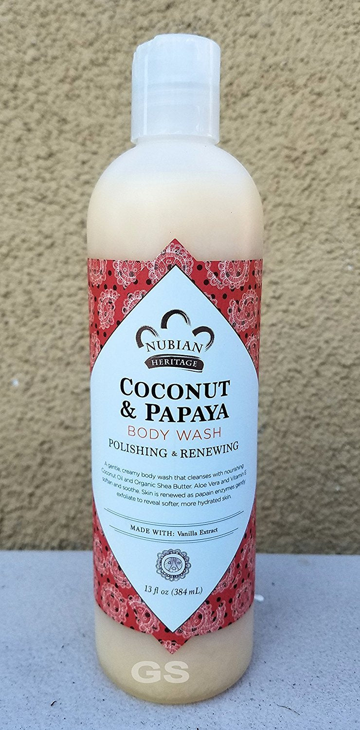 Nubian Heritage Coconut Papaya body wash bottle for daily hydration and tropical refreshment