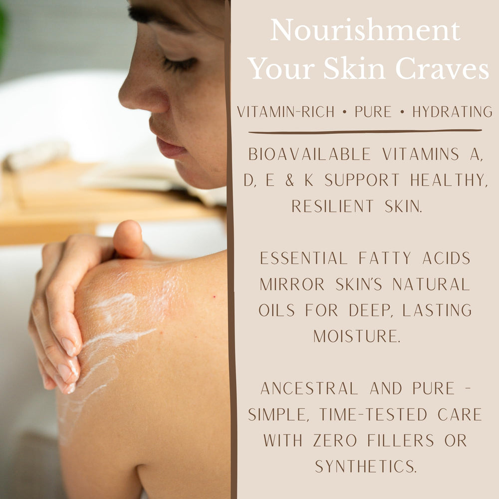 Nude Ritual grass-fed tallow closeup highlights pure ingredients and nutrient-rich care.
