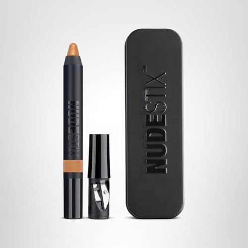 Nudestix Copper Foil shade on multiple skin tones with shine.