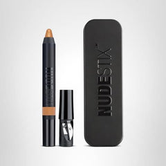 Nudestix Copper Foil shade on multiple skin tones with shine.
