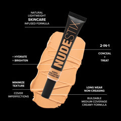 Nudestix Nudefix Cream Concealer brightening effect reduces visibility of under-eye darkness.