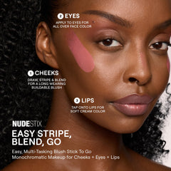 Nudestix Nudies Bloom cheek swatch demonstrates sheer, natural-looking color