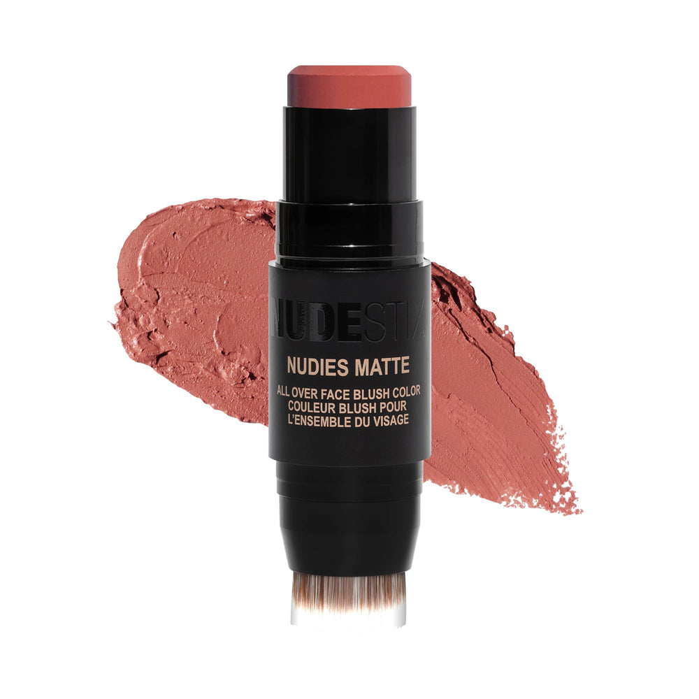Nudestix Nudies Blush Stick Body Language tin with built-in brush for on-the-go color.