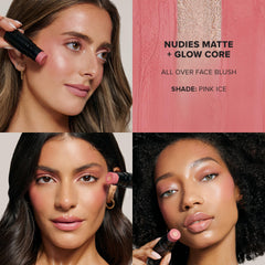 Nudestix Nudies Matte + Glow Core creamy application on cheeks