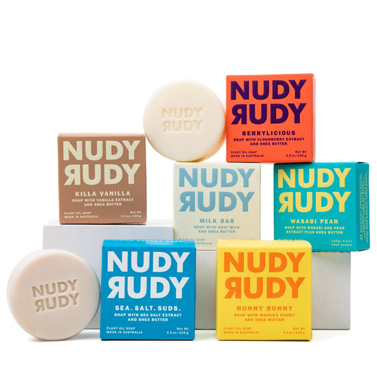 Nudy Rudy Wasabi Pear soap puck for a refreshing cleanse with a vibrant aroma