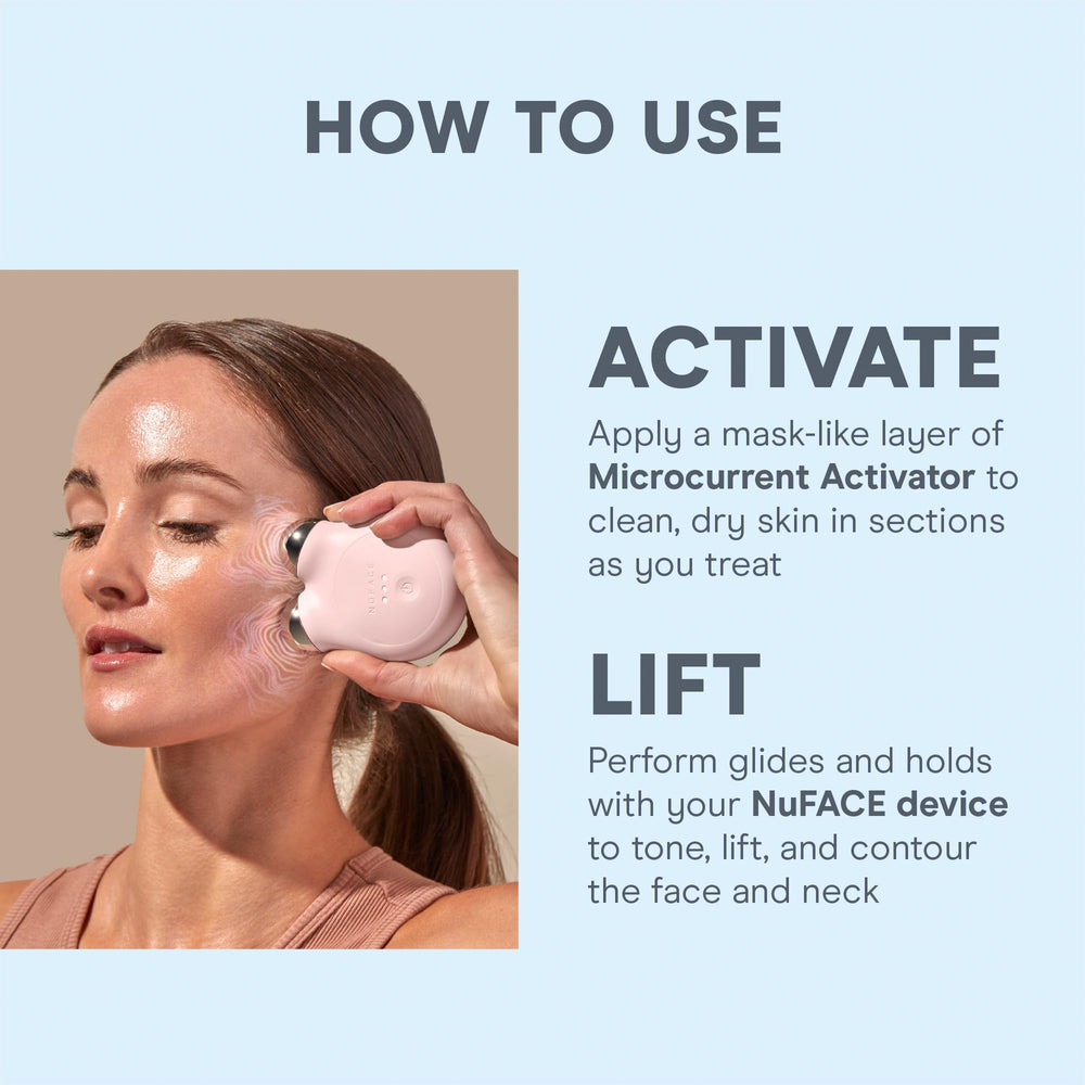 NuFACE face-lift session with device for targeted contouring.