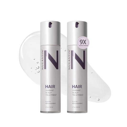 NULASTIN scalp serum bottle closeup, highlighting a lightweight, fast-absorbing formula.
