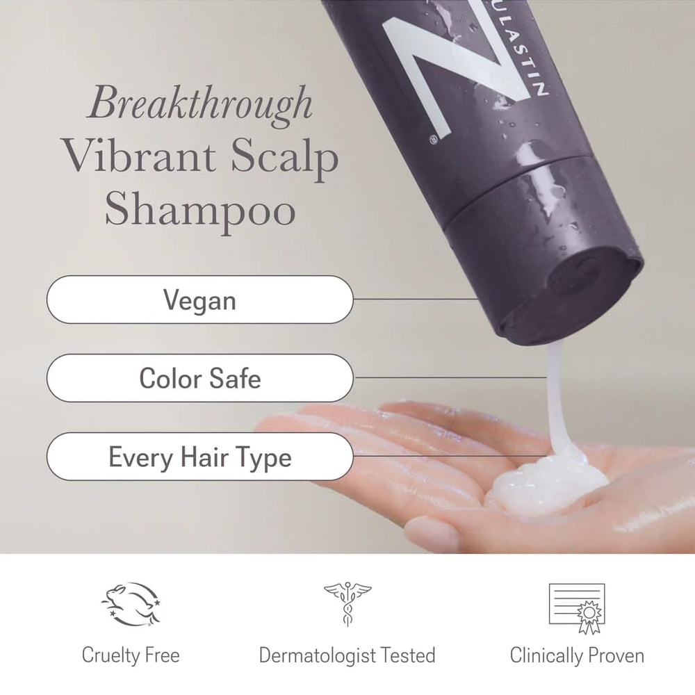 NULASTIN Vibrant Scalp Shampoo pour cap demonstrates easy, controlled dispensing.